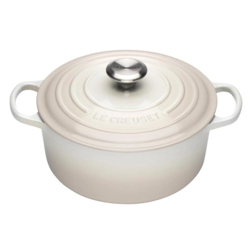 Le Creuset Signature Cast Iron Round Casserole Dish in Meringue 20cm Le Creuset Signature Cast Iron Round Casserole Dish in Meringue 20cm
