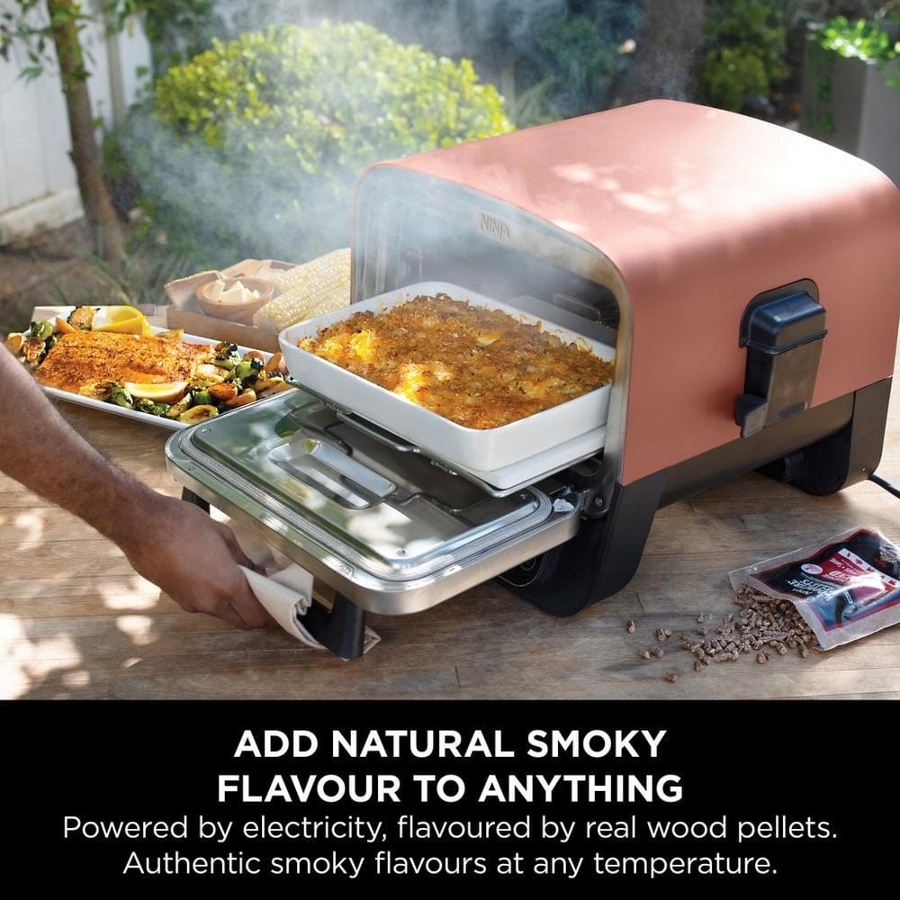 Ninja OO101UK Woodfire Electric Outdoor Oven, Artisan Pizza Maker and BBQ Smoker - Terracotta