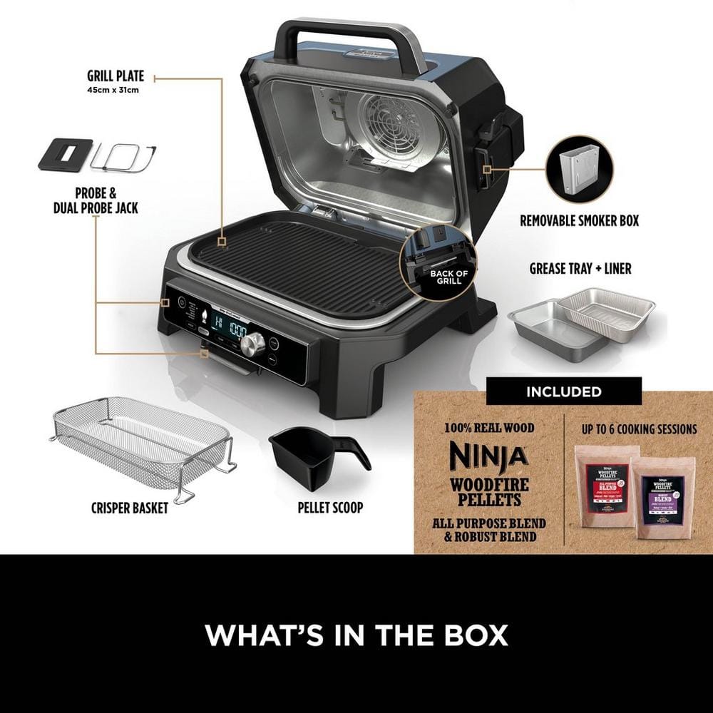 Ninja OG901UK Woodfire Pro Connect XL Electric BBQ Grill & Smoker - Black/Blue Ninja OG901UK Woodfire Pro Connect XL Electric BBQ Grill & Smoker - Black/Blue