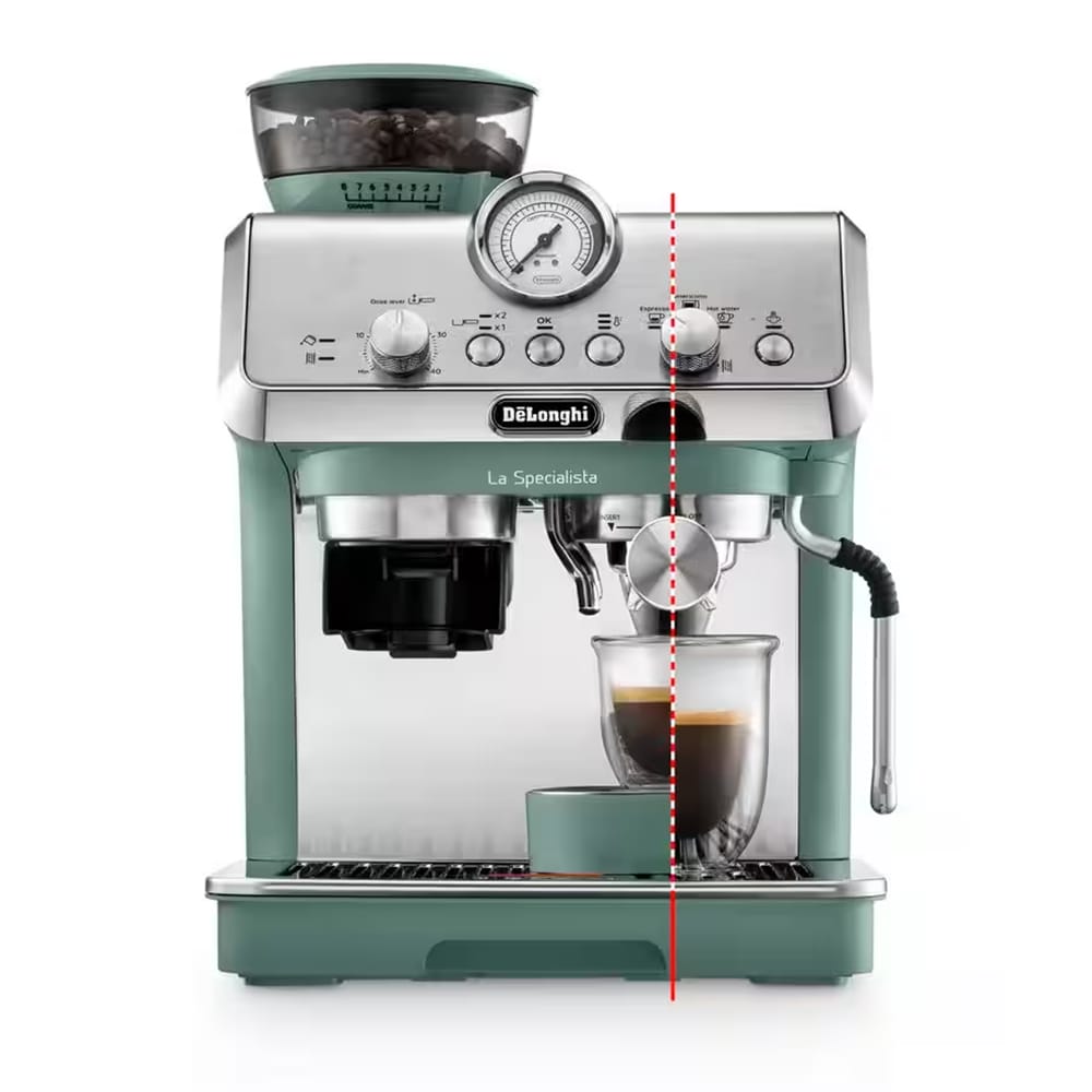 Delonghi EC9155GR La Specialista Arte Bean to Cup Espresso Coffee Machine in Green Delonghi EC9155GR La Specialista Arte Bean to Cup Espresso Coffee Machine in Green