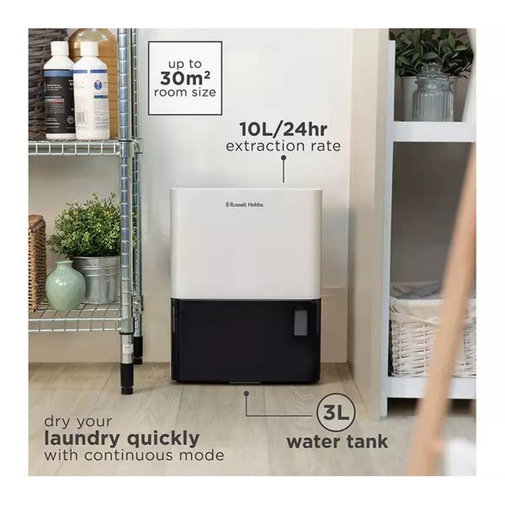 Russell Hobbs 10 Litre Dehumidifier in White & Black - RHDH1001 Russell Hobbs 10 Litre Dehumidifier in White & Black - RHDH1001