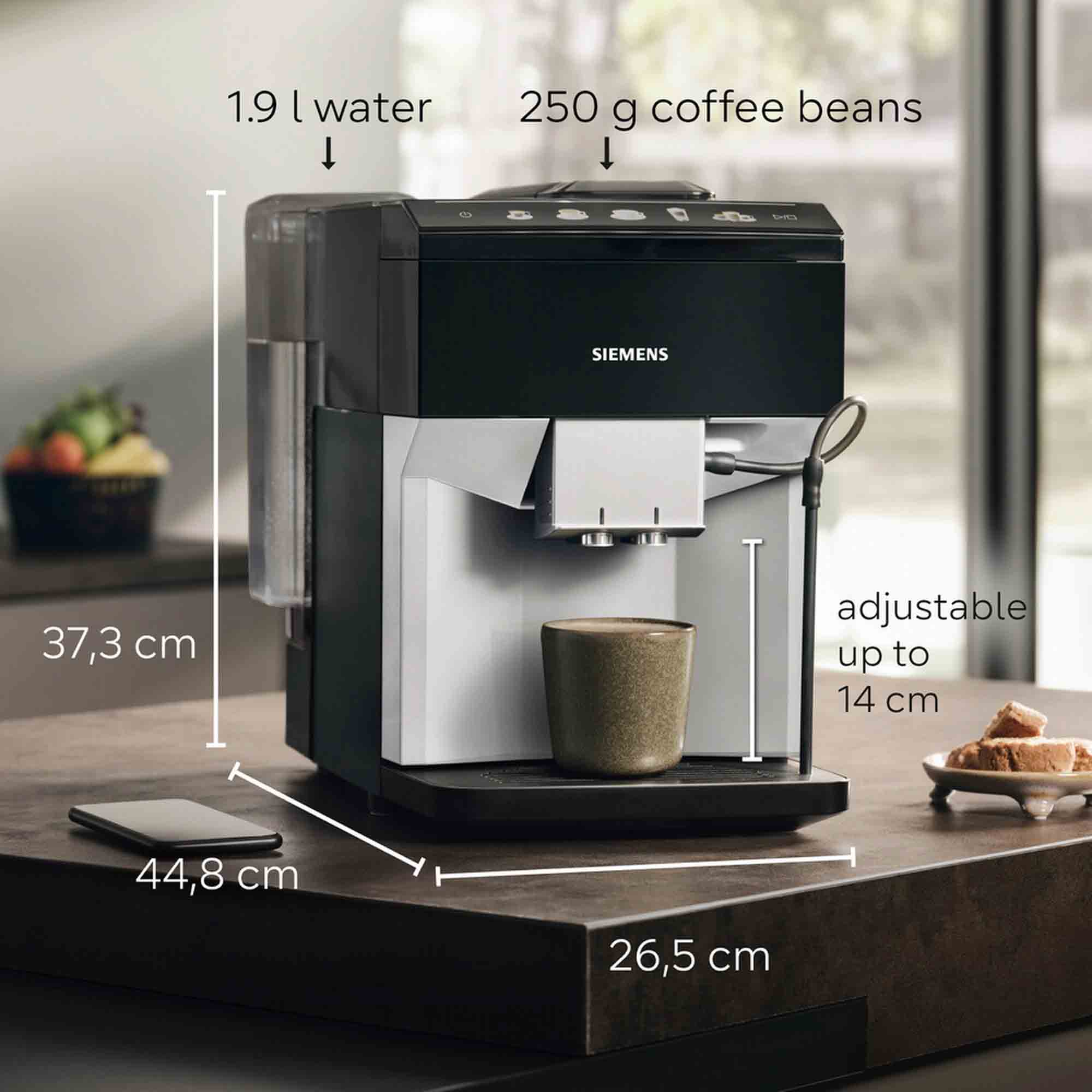 Siemens Fully Automatic Bean to Cup Coffee Machine in Black & Silver - TP515GB1