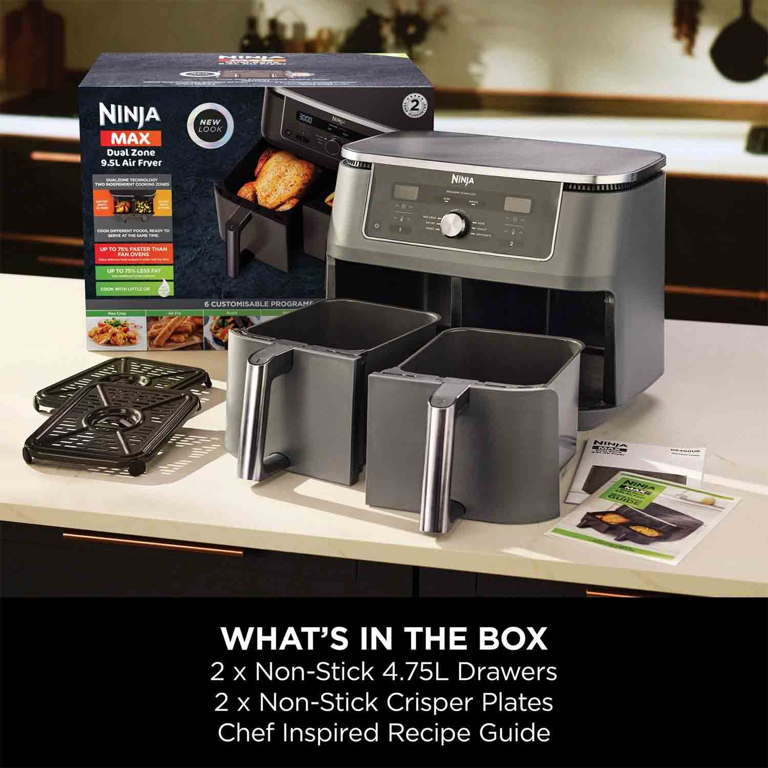 Ninja 9.5 litre MAX 6-in-1 Dual Zone Air Fryer in Gun Metal Grey - DZ400UK Ninja 9.5 litre MAX 6-in-1 Dual Zone Air Fryer in Gun Metal Grey - DZ400UK