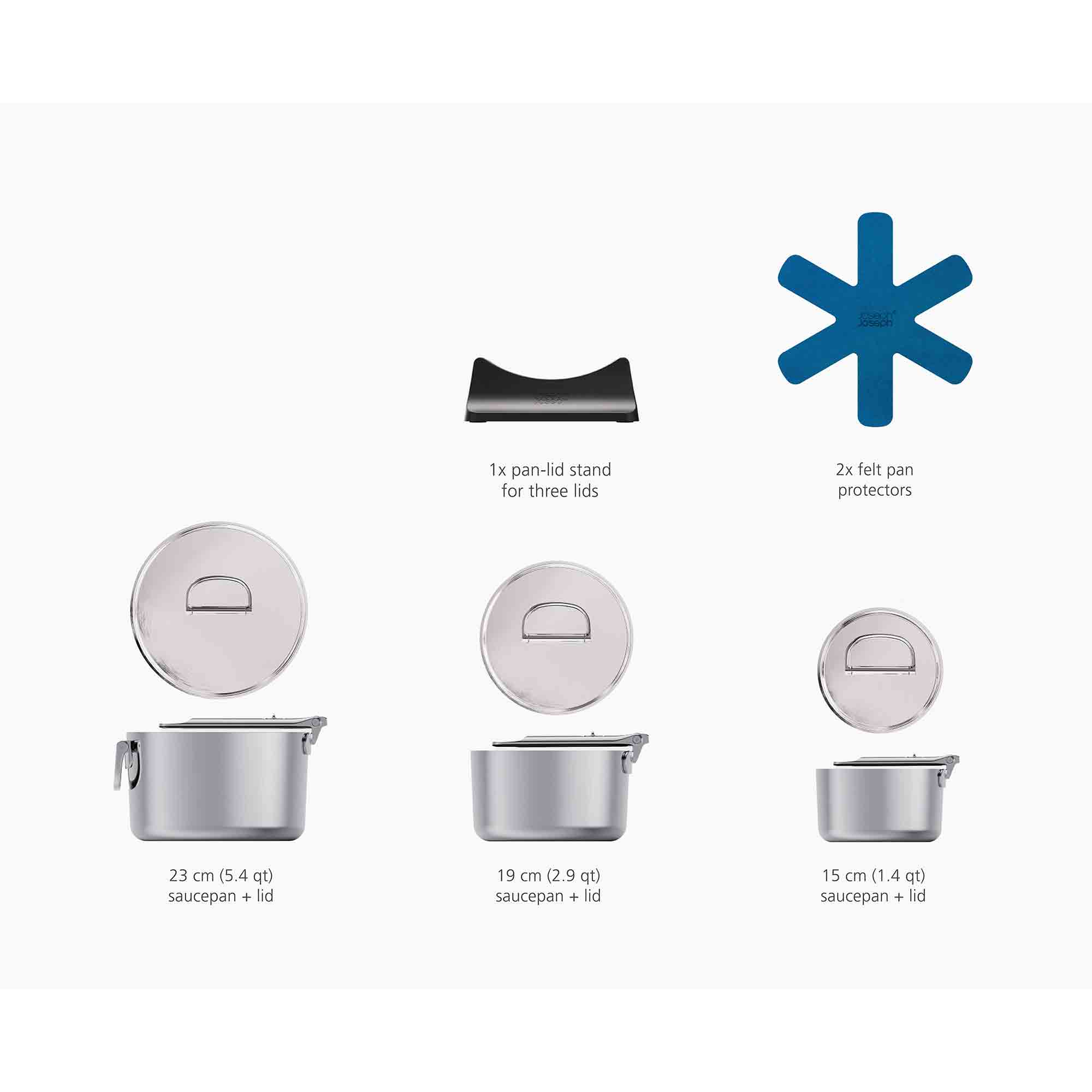 Joseph Joseph 3PC Space Steel Folding Handle Saucepan Set - 1000031 Joseph Joseph 3PC Space Steel Folding Handle Saucepan Set - 1000031