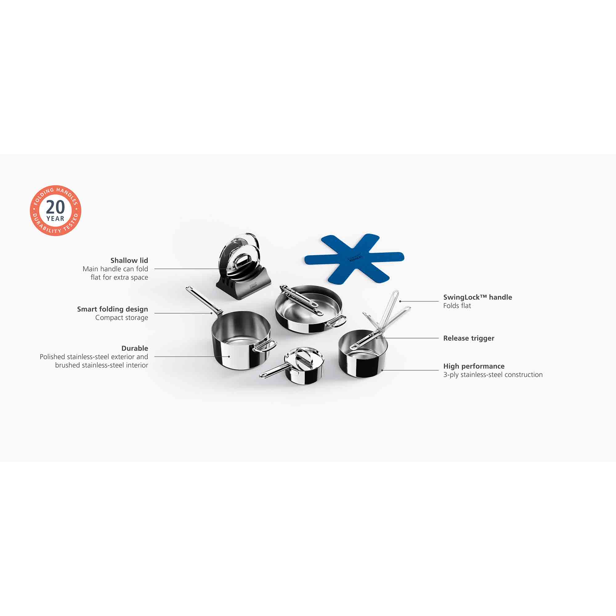 Joseph Joseph Space™ Steel Folding Handle 5-Piece Cookware Set – 1000032 Joseph Joseph Space™ Steel Folding Handle 5-Piece Cookware Set – 1000032