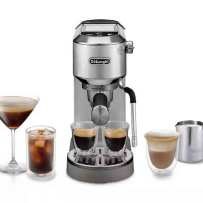 Delonghi EC890M Dedica Duo with Advanced Milk Steam Wand & Cold Brew Option in Metal