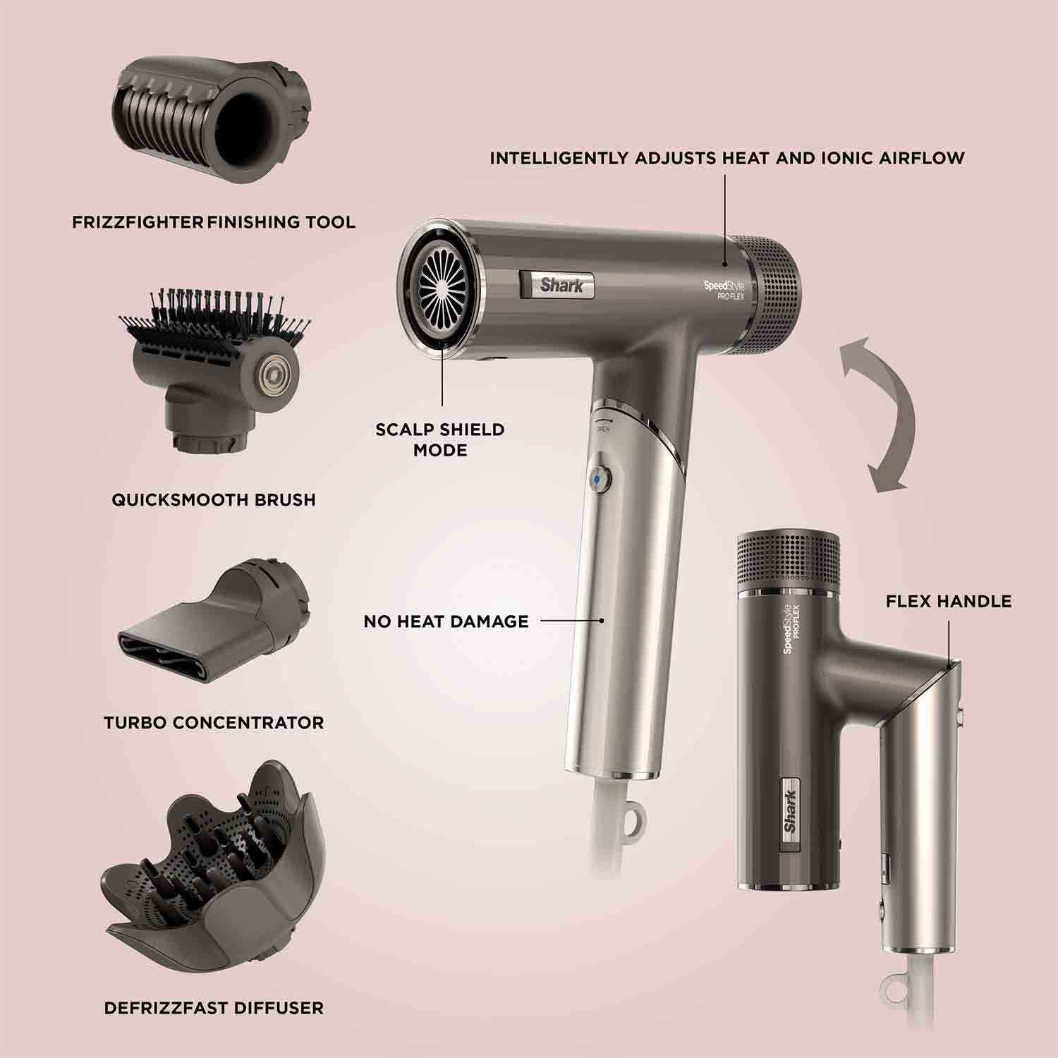 Shark HD542UK SpeedStyle Pro FLEX 4-in-1 High-Velocity Hair Dryer System – Mocha Silver Shark HD542UK SpeedStyle Pro FLEX 4-in-1 High-Velocity Hair Dryer System – Mocha Silver