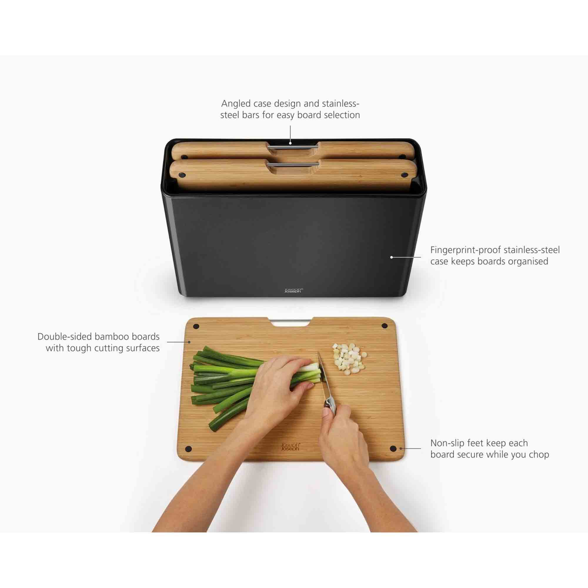 Joseph Joseph Folio Steel 3 Piece Chopping Board Set in Bamboo - 1000077 Joseph Joseph Folio Steel 3 Piece Chopping Board Set in Bamboo - 1000077