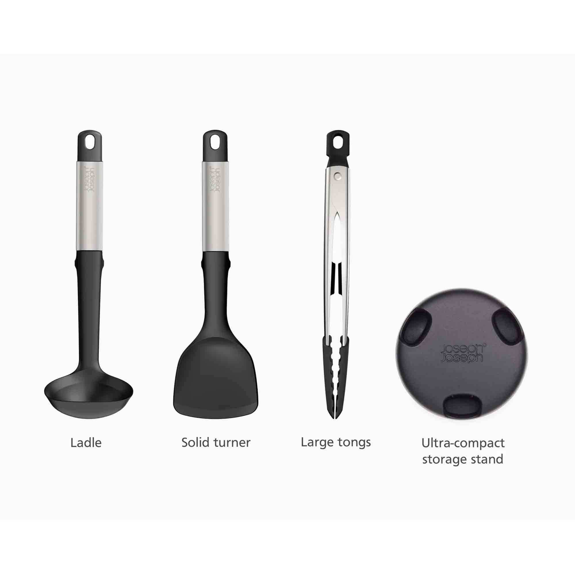 Joseph Joseph Elevate™ Fusion 3-Piece Stainless-Steel Utensil Set with Compact Stand – 10569 Joseph Joseph Elevate™ Fusion 3-Piece Stainless-Steel Utensil Set with Compact Stand – 10569