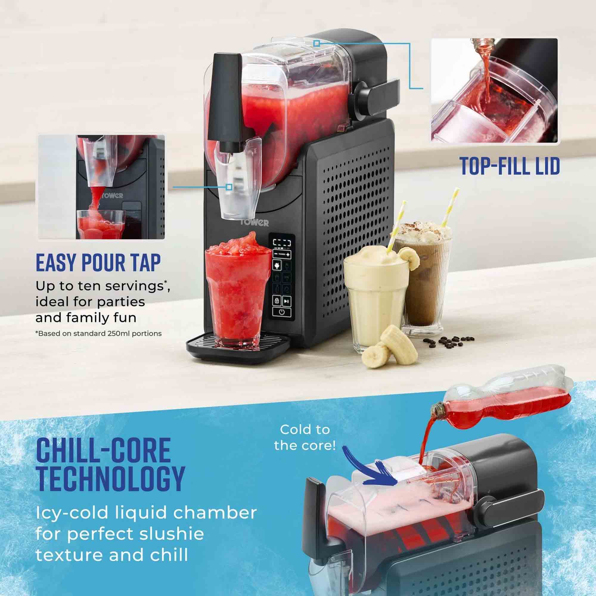 Tower 2.6L Frozen Drink Slushie Maker – Black - T19058 Tower 2.6L Frozen Drink Slushie Maker – Black - T19058