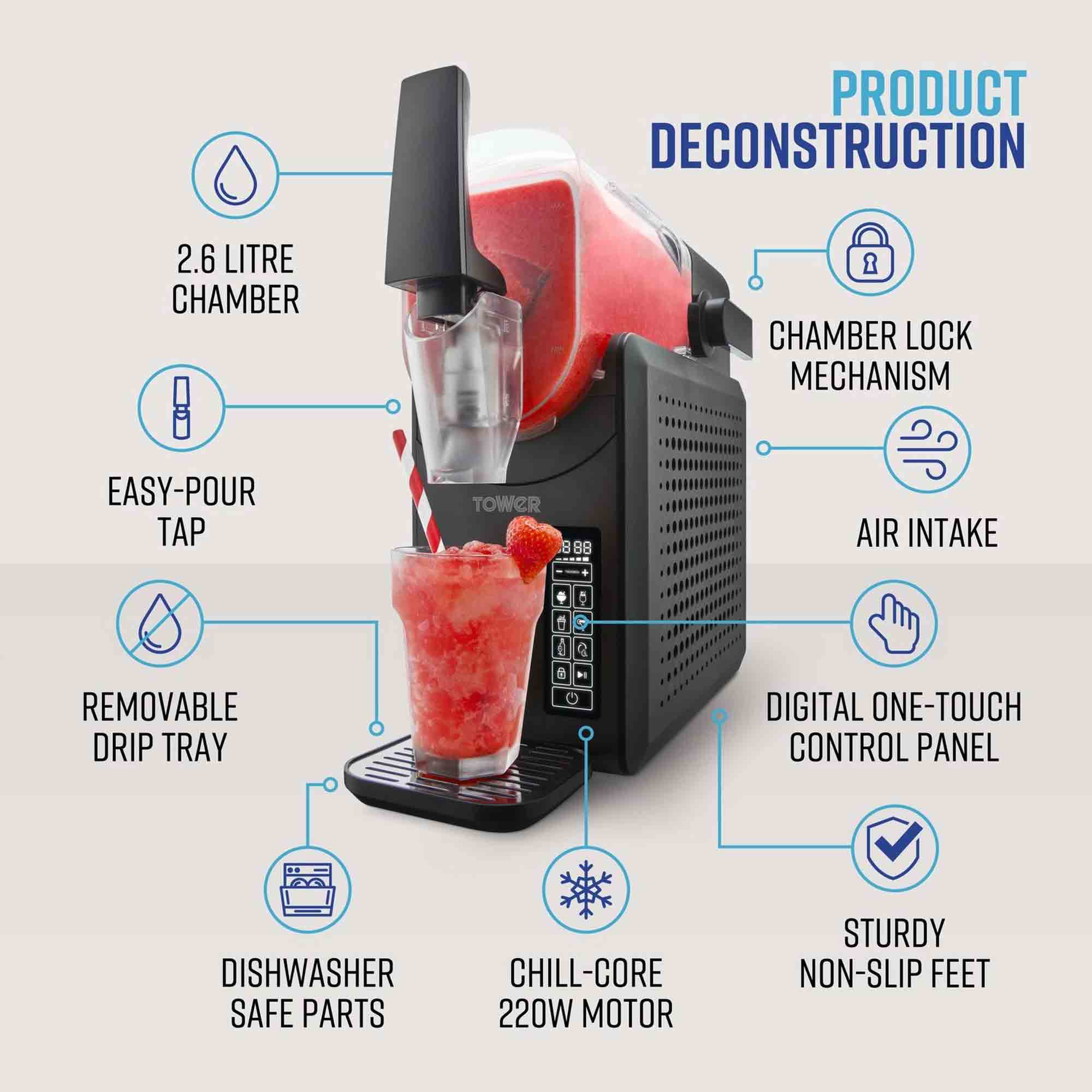 Tower 2.6L Frozen Drink Slushie Maker – Black - T19058 Tower 2.6L Frozen Drink Slushie Maker – Black - T19058