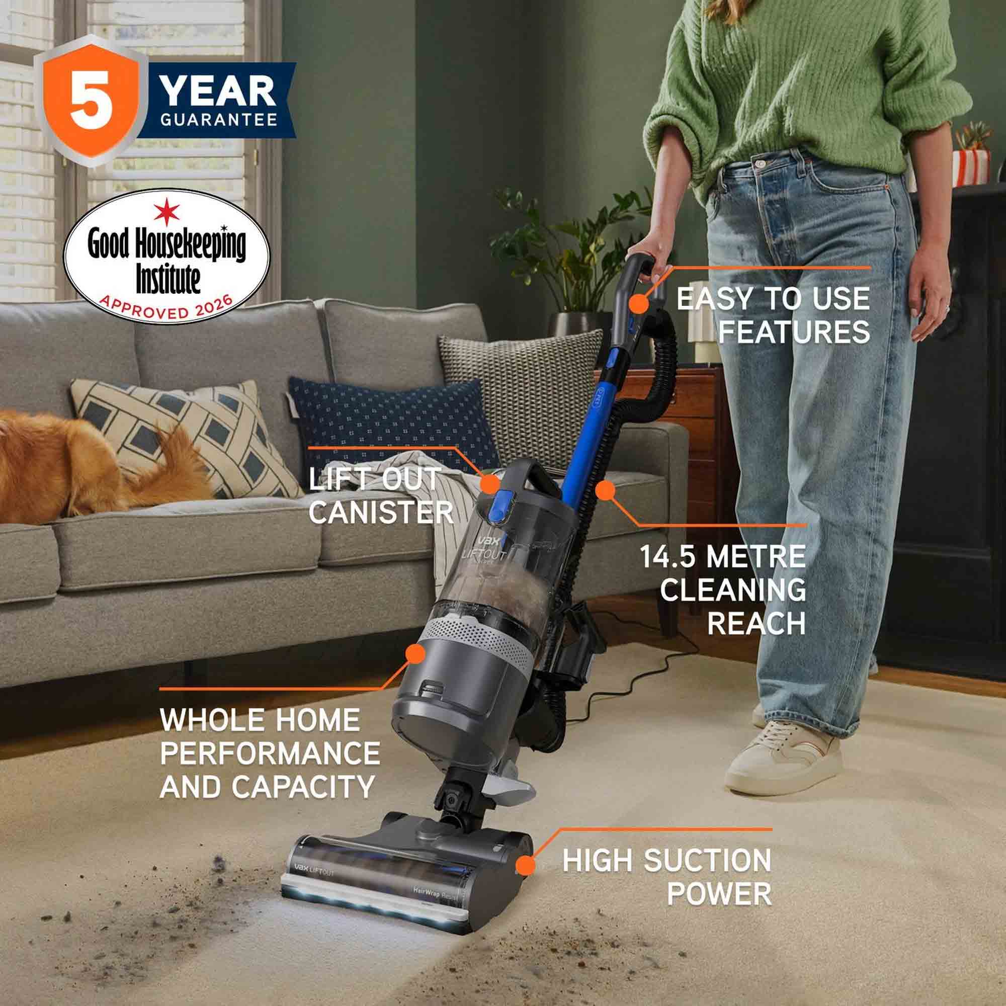 Vax LiftOut Reach Pet Upright Vacuum - Graphite / Blue - CDUP-LOXR Vax LiftOut Reach Pet Upright Vacuum - Graphite / Blue - CDUP-LOXR