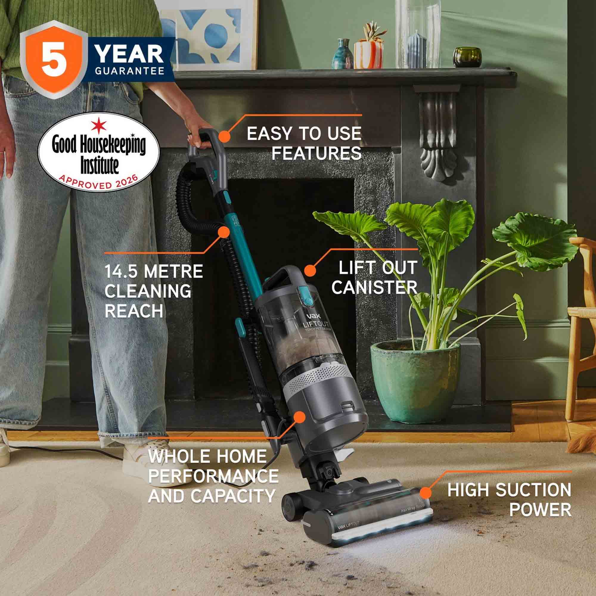 Vax LiftOut Reach Pet-Design Upright Vacuum Cleaner – Graphite/Teal - CDUP-LORP Vax LiftOut Reach Pet-Design Upright Vacuum Cleaner – Graphite/Teal - CDUP-LORP
