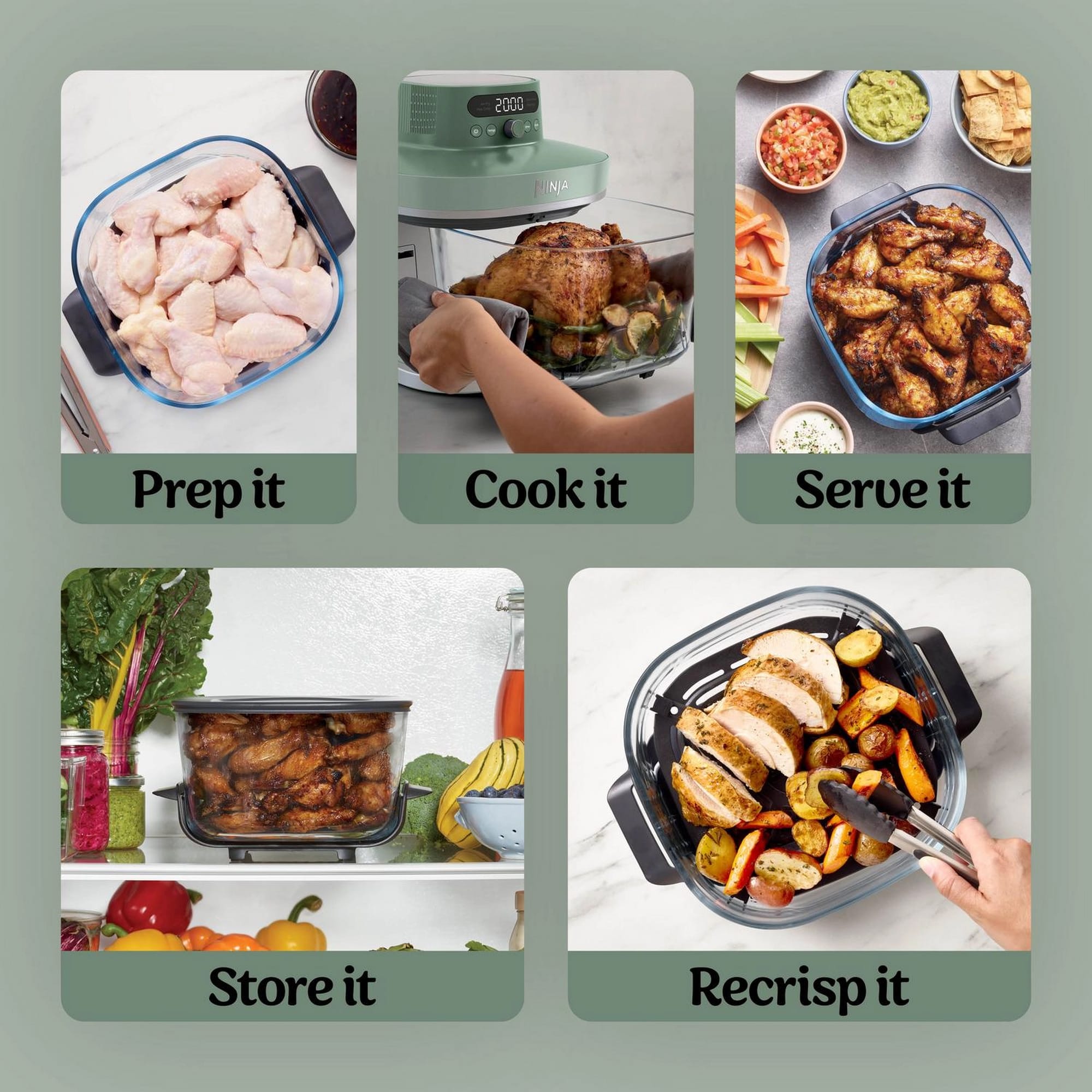 Ninja CRISPi PRO 5-in-1 Glass Air Fryer - Green - AS090UKGN Ninja CRISPi PRO 5-in-1 Glass Air Fryer - Green - AS090UKGN