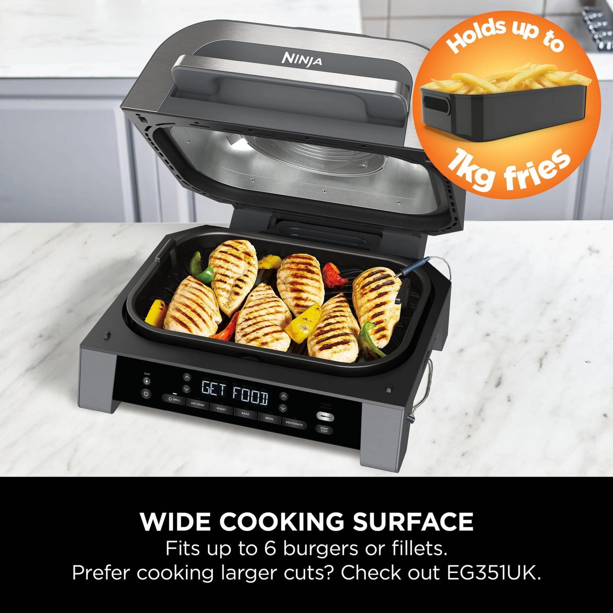 Ninja 6-in-1 MAX Grill & Air Fryer - Black/ Stainless Steel - DG551UK Ninja 6-in-1 MAX Grill & Air Fryer - Black/ Stainless Steel - DG551UK