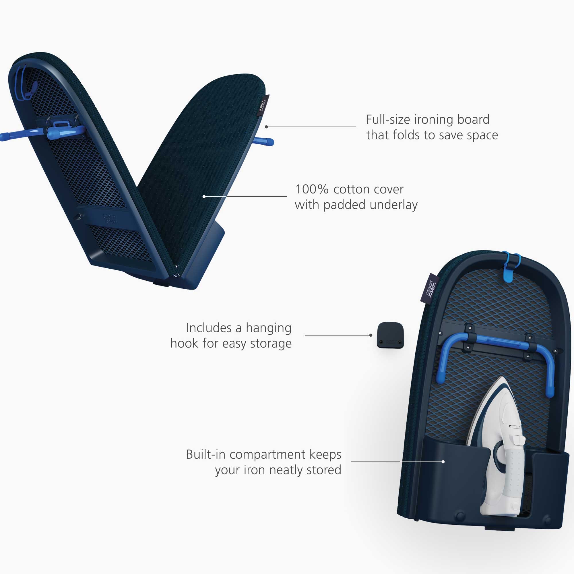 Joseph Joseph Pocket Max Plus 110cm Folding Ironing Board – Blue - 5000022 Joseph Joseph Pocket Max Plus 110cm Folding Ironing Board – Blue - 5000022