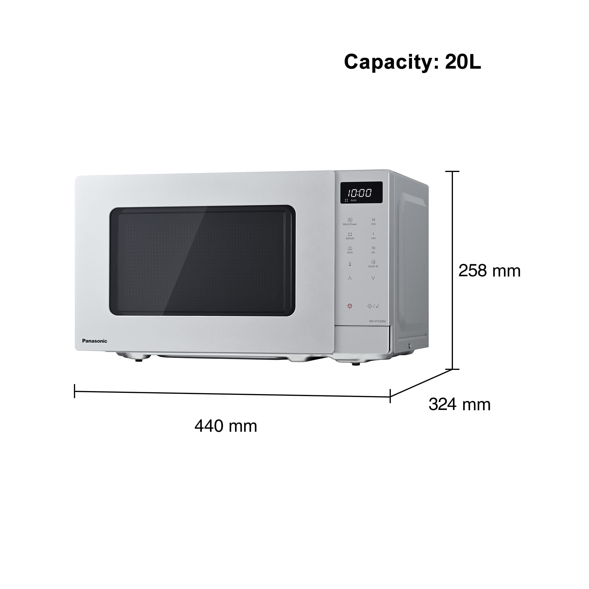 Panasonic 20L 800W Compact Microwave Oven in Silver - NN-ST23QMBPQ Panasonic 20L 800W Compact Microwave Oven in Silver - NN-ST23QMBPQ