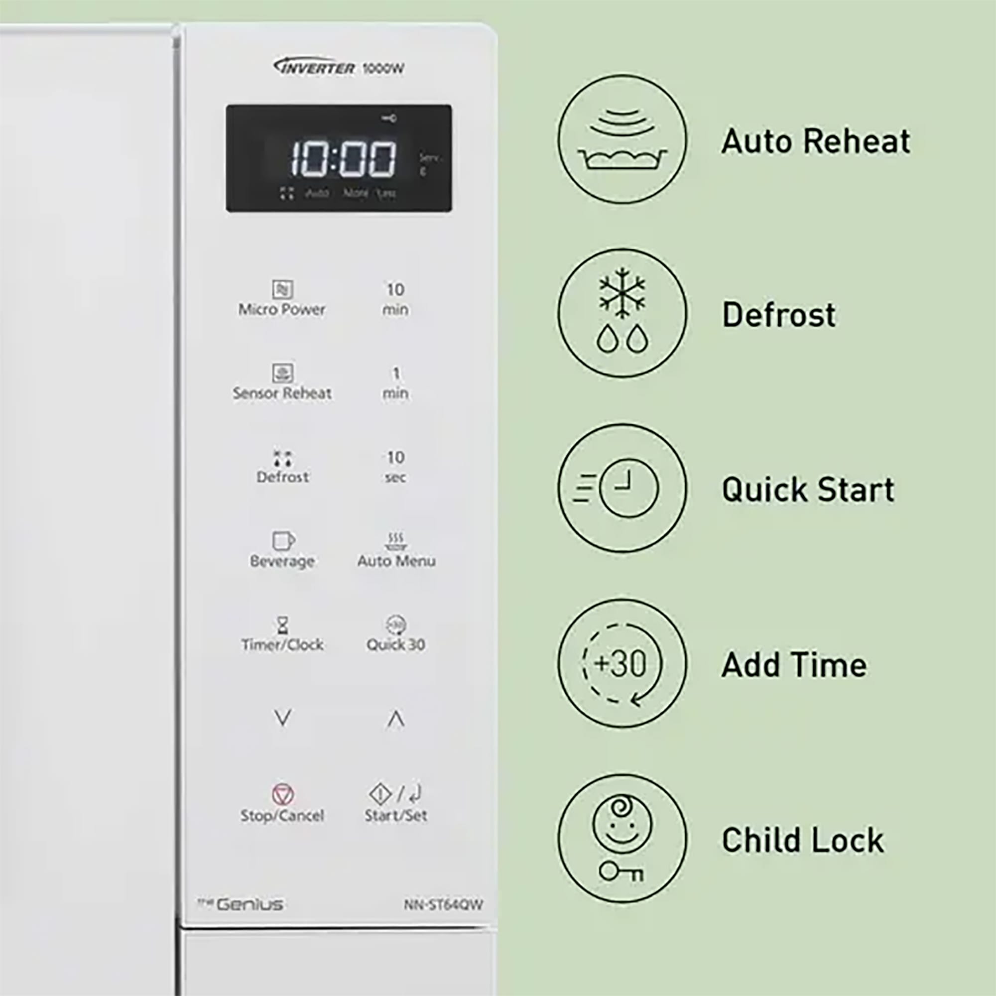 Panasonic 32L 1000W Solo Inverter Microwave Oven in White - NN-ST64QWBPQ Panasonic 32L 1000W Solo Inverter Microwave Oven in White - NN-ST64QWBPQ