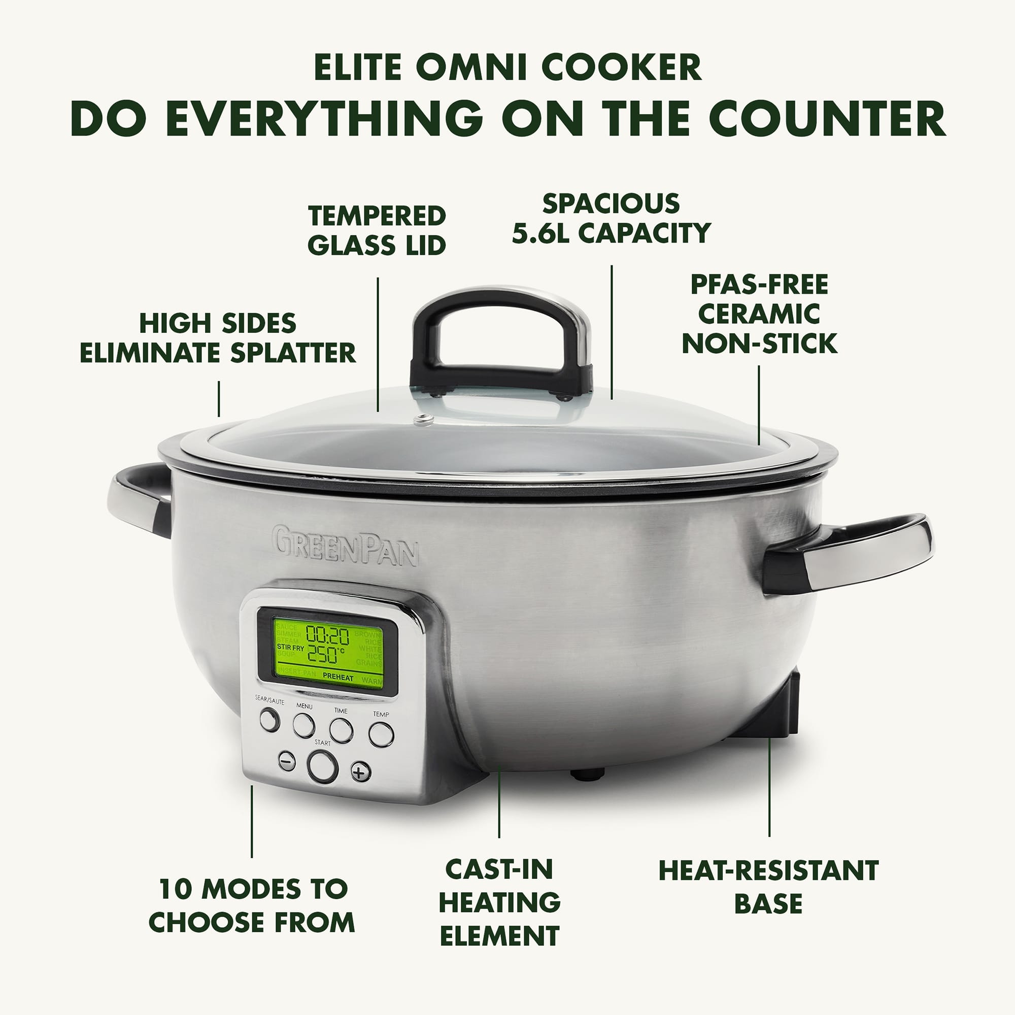 GreenPan 5.6L Omni Cooker in Stainless Steel - CC005284 GreenPan 5.6L Omni Cooker in Stainless Steel - CC005284