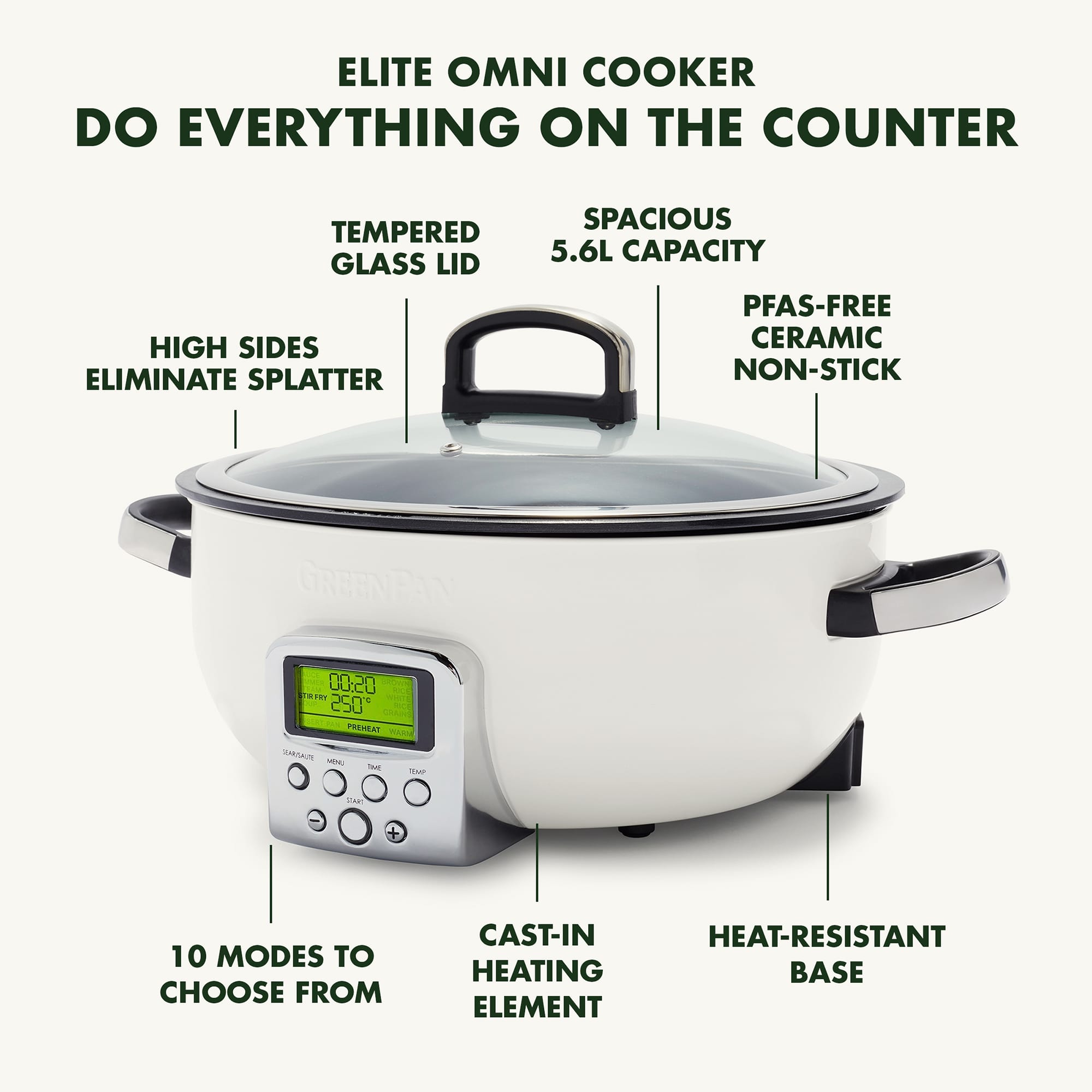 GreenPan 5.6L Omni Cooker in Cloud Cream – CC005288 GreenPan 5.6L Omni Cooker in Cloud Cream – CC005288