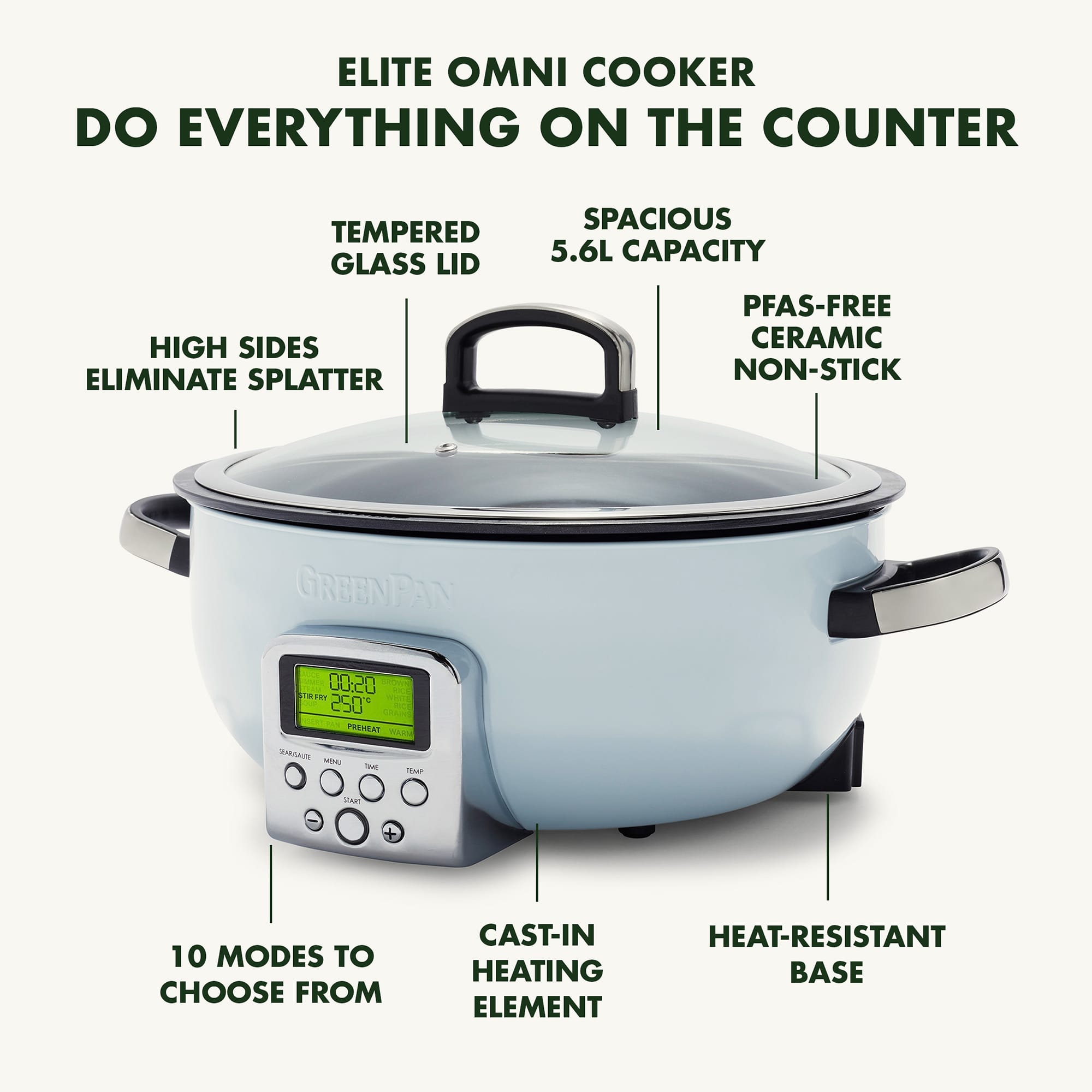 Greenpan 5.6 Litre Omni Cooker in Blue Haze - CC005290 Greenpan 5.6 Litre Omni Cooker in Blue Haze - CC005290
