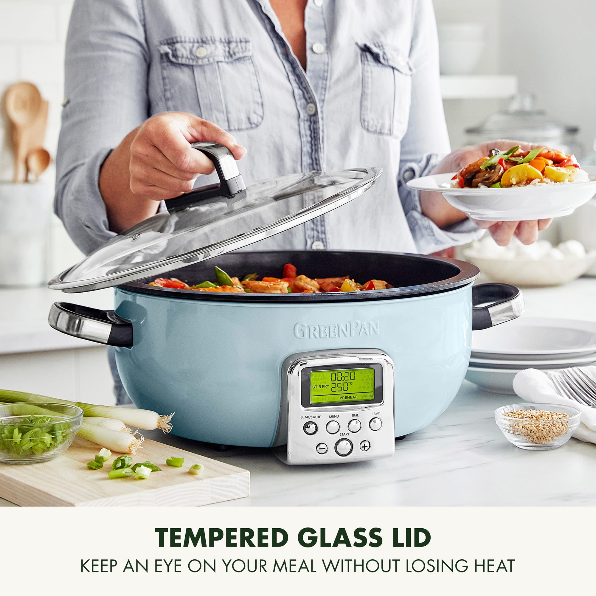 Greenpan 5.6 Litre Omni Cooker in Blue Haze - CC005290 Greenpan 5.6 Litre Omni Cooker in Blue Haze - CC005290