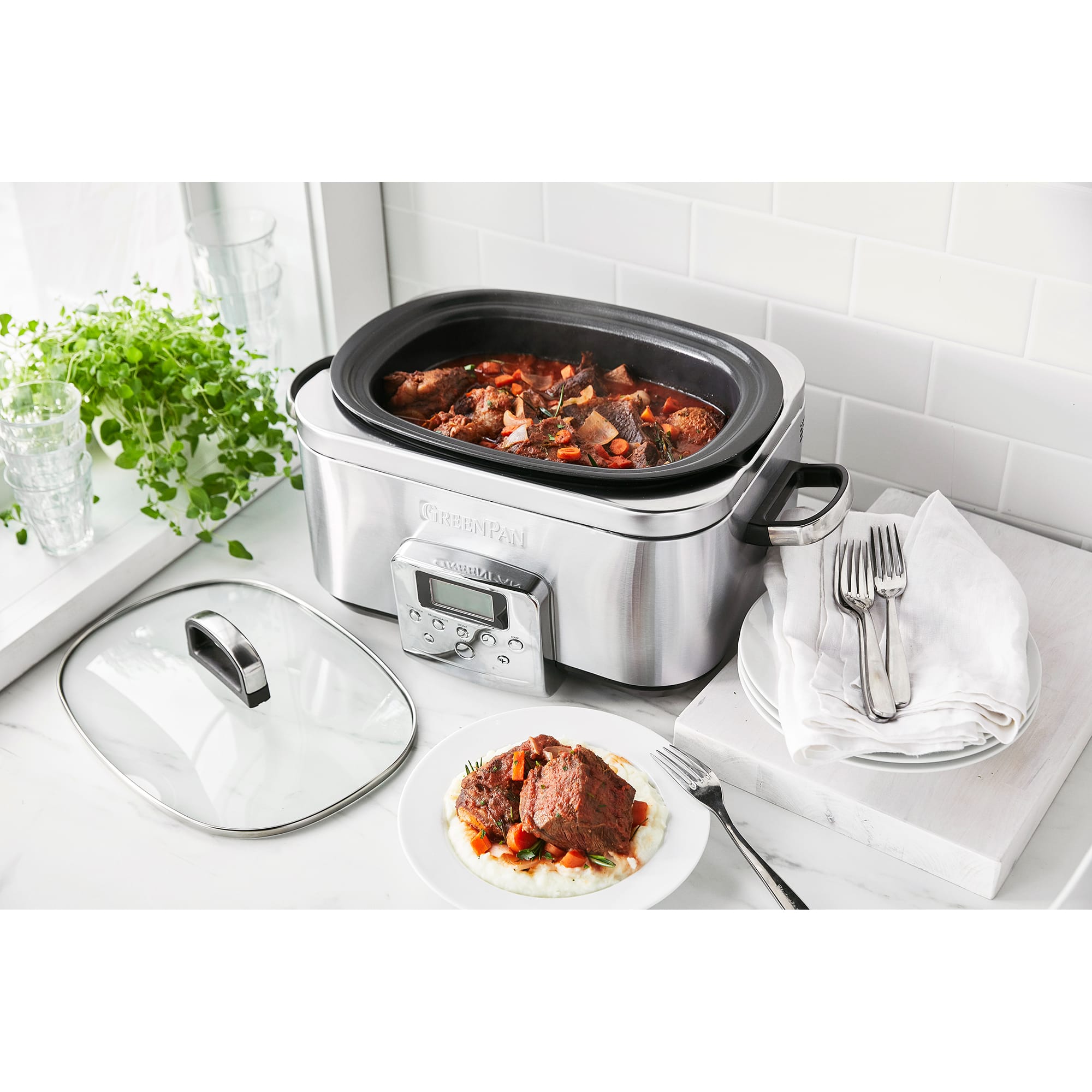GreenPan 6 Litre Slow Cooker in Stainless Steel – CC005308 GreenPan 6 Litre Slow Cooker in Stainless Steel – CC005308