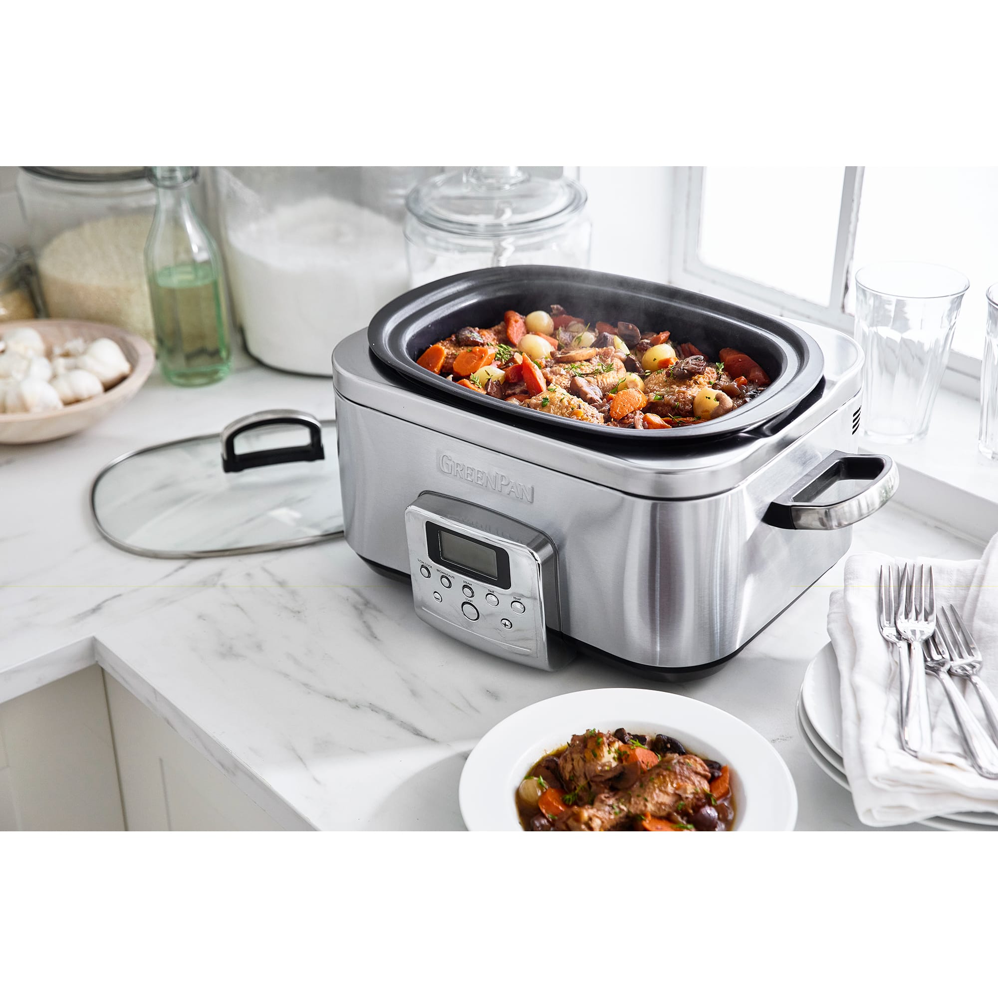 GreenPan 6 Litre Slow Cooker in Stainless Steel – CC005308 GreenPan 6 Litre Slow Cooker in Stainless Steel – CC005308