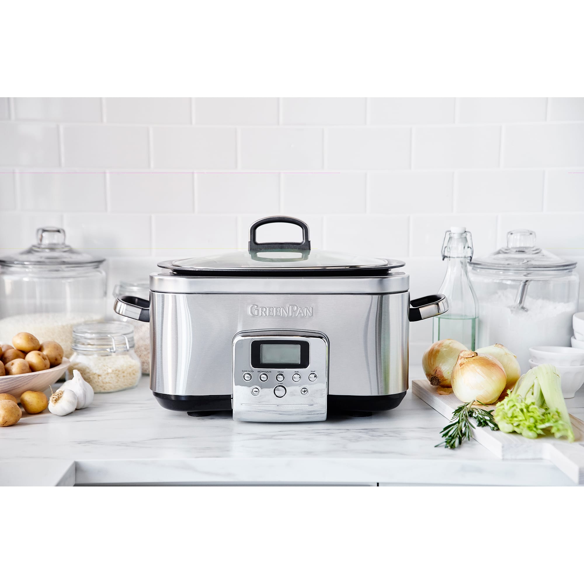 GreenPan 6 Litre Slow Cooker in Stainless Steel – CC005308 GreenPan 6 Litre Slow Cooker in Stainless Steel – CC005308
