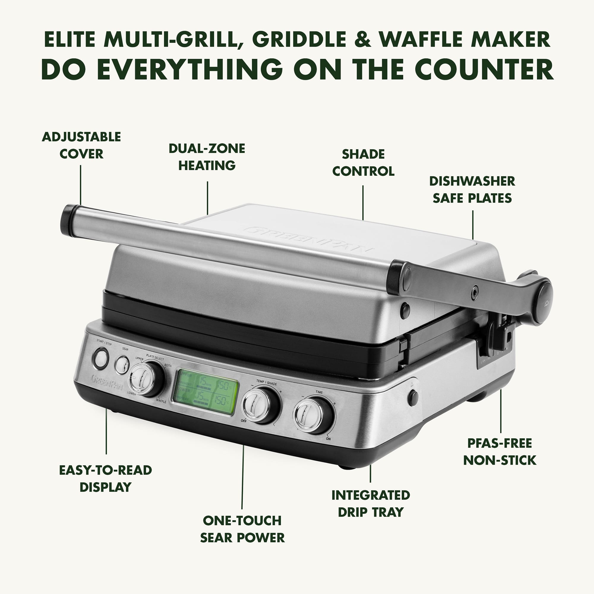 GreenPan Non-Stick 3-in-1 Contact Grill in Stainless Steel – CC006585 GreenPan Non-Stick 3-in-1 Contact Grill in Stainless Steel – CC006585