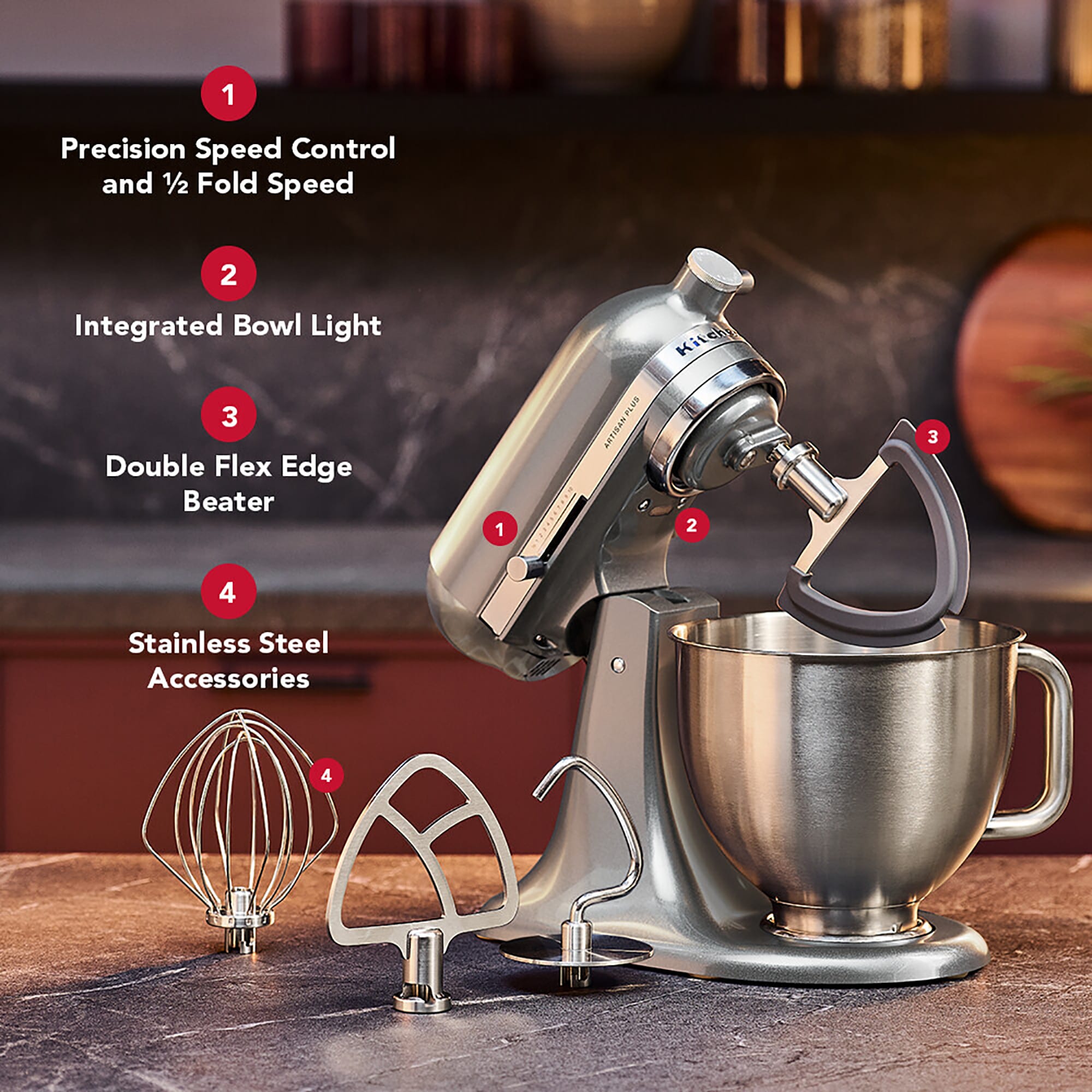 KitchenAid Artisan Plus 4.7L Tilt-Head Stand Mixer – 50 Medallion Silver – 5KSM50PKVBMS KitchenAid Artisan Plus 4.7L Tilt-Head Stand Mixer – 50 Medallion Silver – 5KSM50PKVBMS