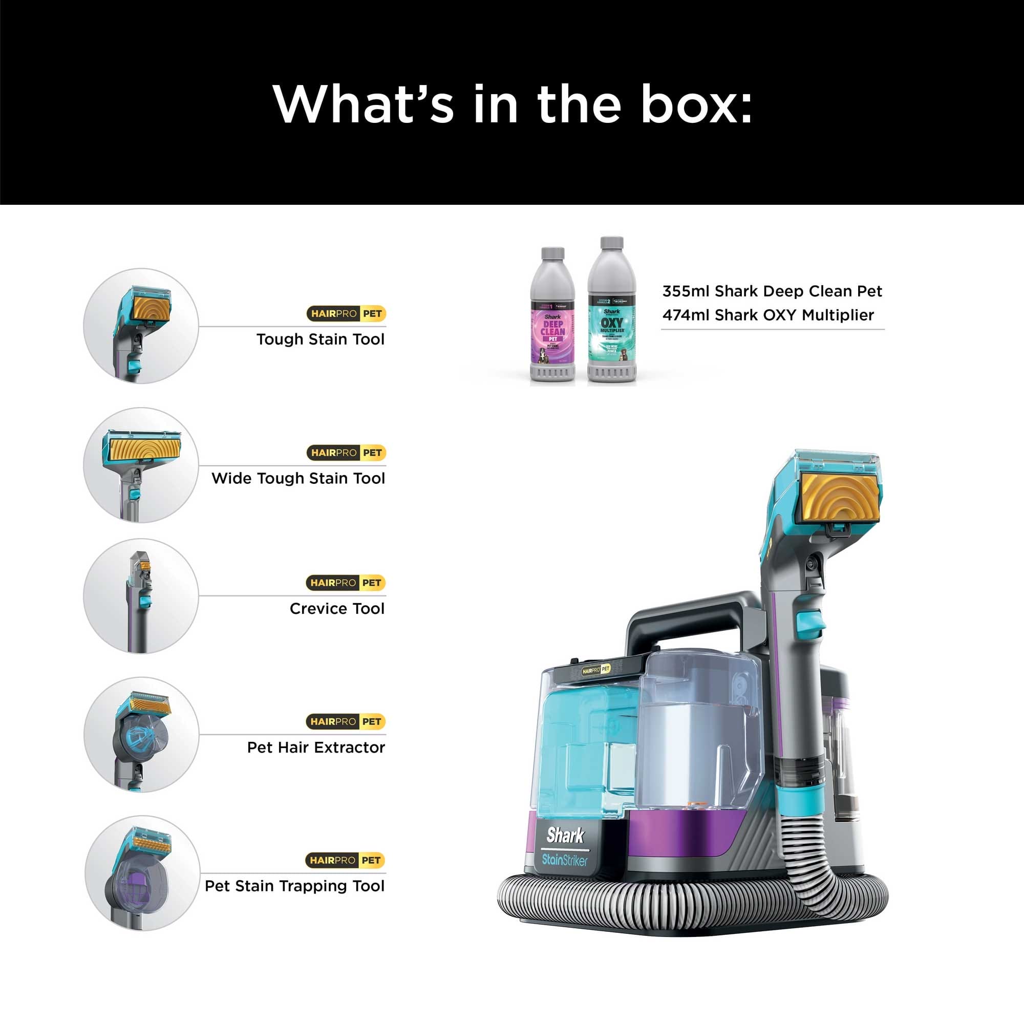 Shark StainStriker HairPro Pet Stain & Spot Cleaner – Dark Silver & Force Fuchsia | PX250UKT Shark StainStriker HairPro Pet Stain & Spot Cleaner – Dark Silver & Force Fuchsia | PX250UKT